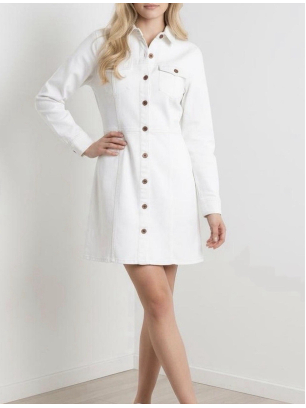 FRYE Bone Ivory Denim Button Front Dress Size XS